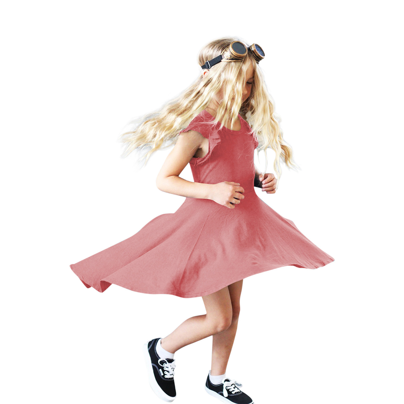 BJUTIR Girls Dresses Kids Little Vintage Dress Solid Sleeveless Swing Retro Rockabilly Dresses 7-12Y Party Dresses Irregular Clothes